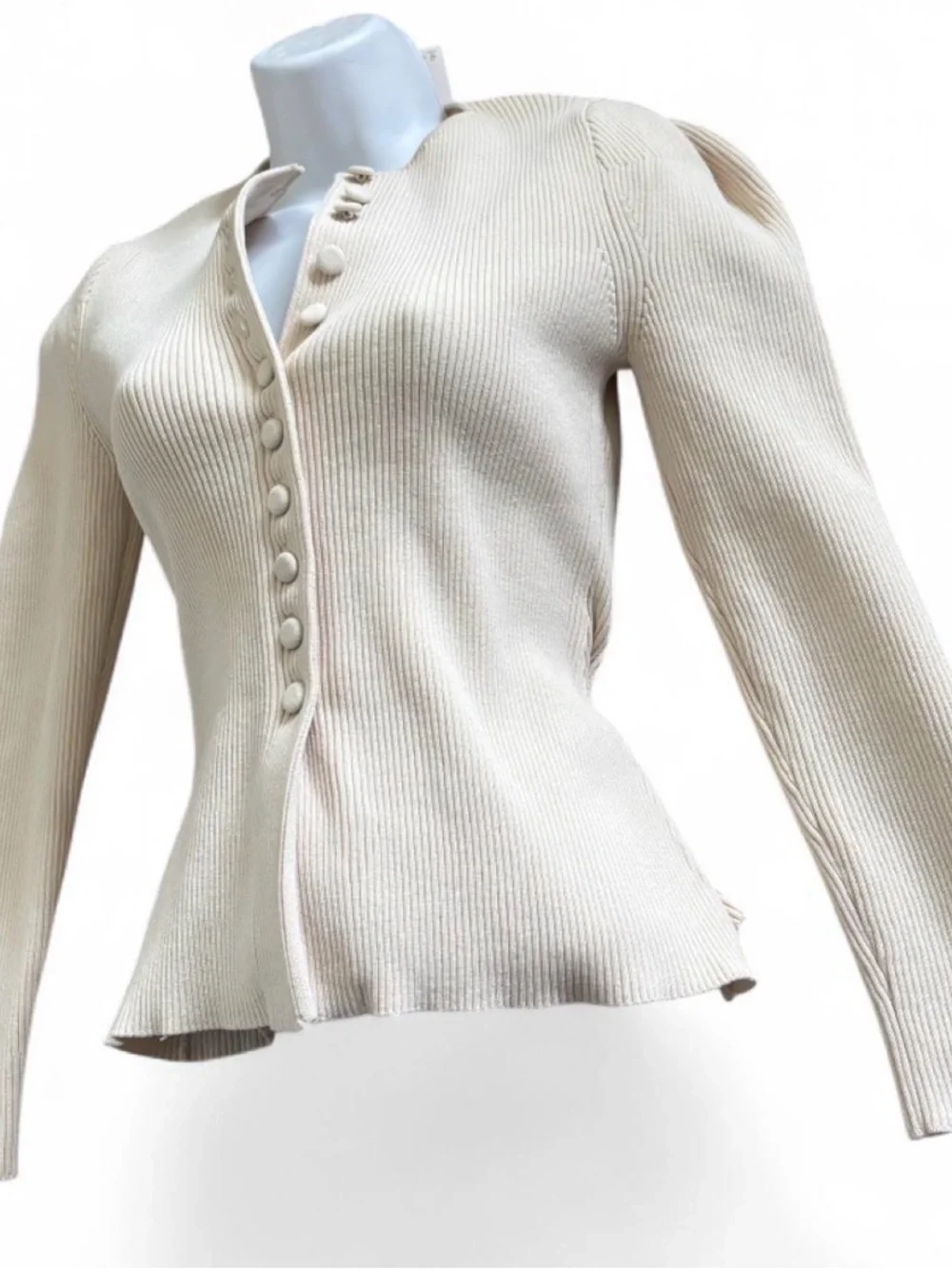 Zara Preppy Grunge Biker Office Work Cream Ribbed Button-Front Long Sleeve Top